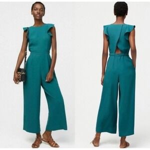 J.Crew Teal Ruffle Sleeve‎ Wide Leg Jumpsuit Career Social Event Dressy